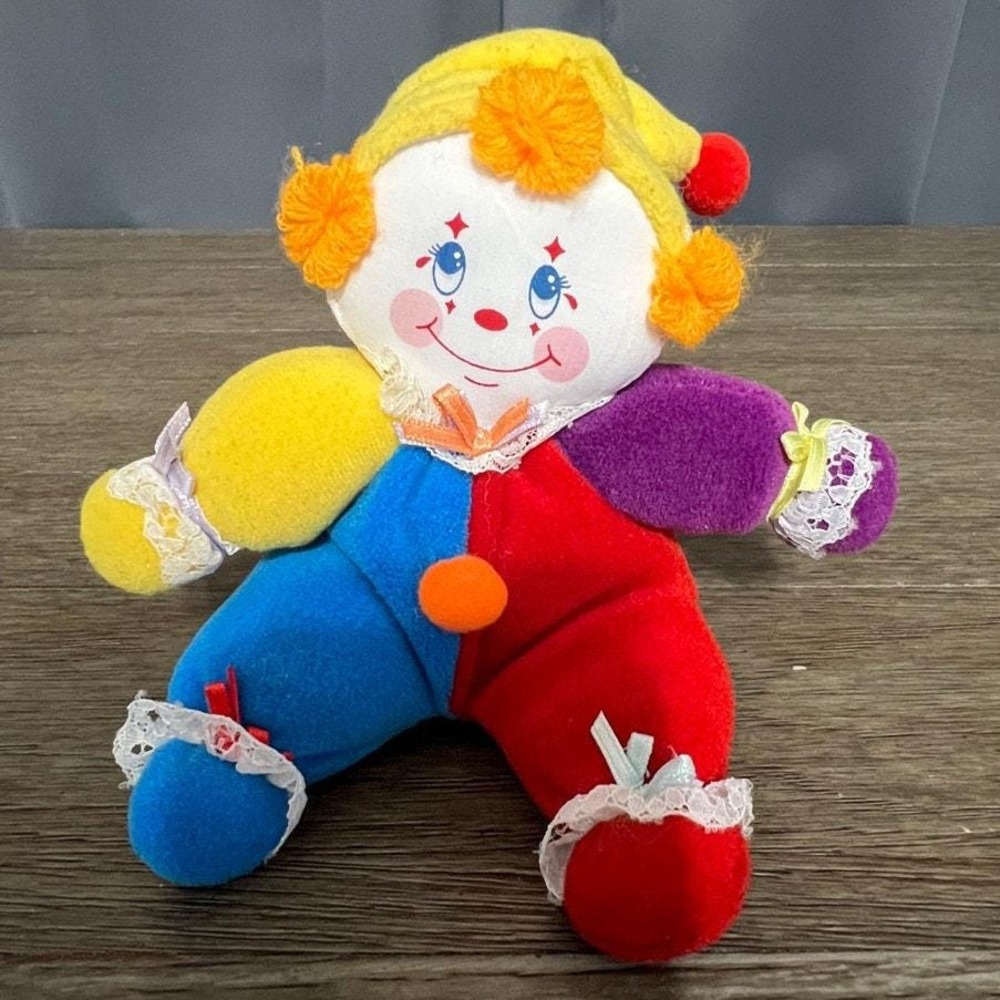 Vintage Russ Berrie Coco The Baby Circus Clown Plush Primary Colors 4701 1980s